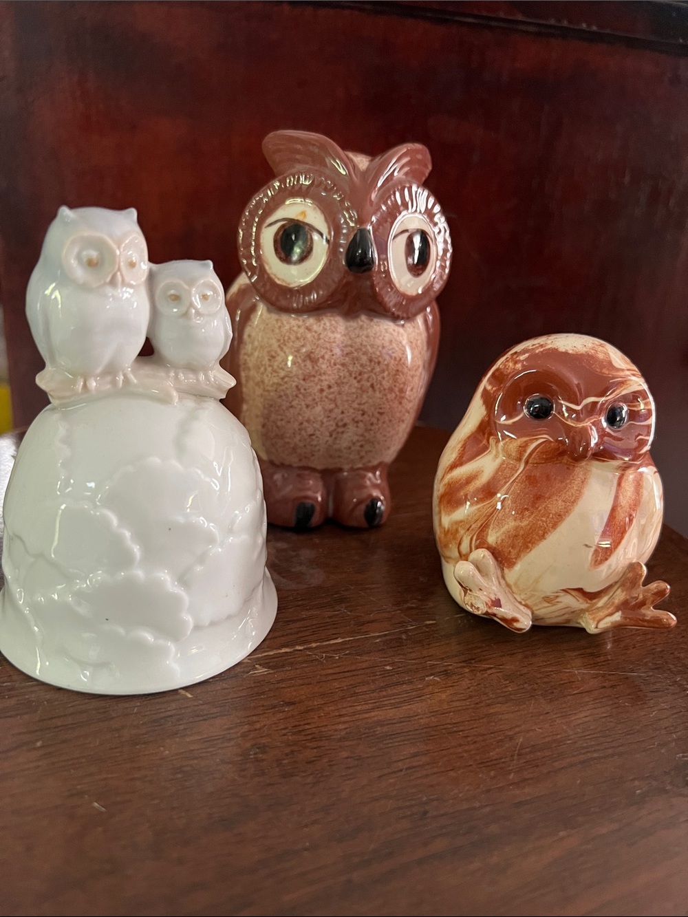 Set of Three Ceramic Owl Accents - White, Brown, Cream